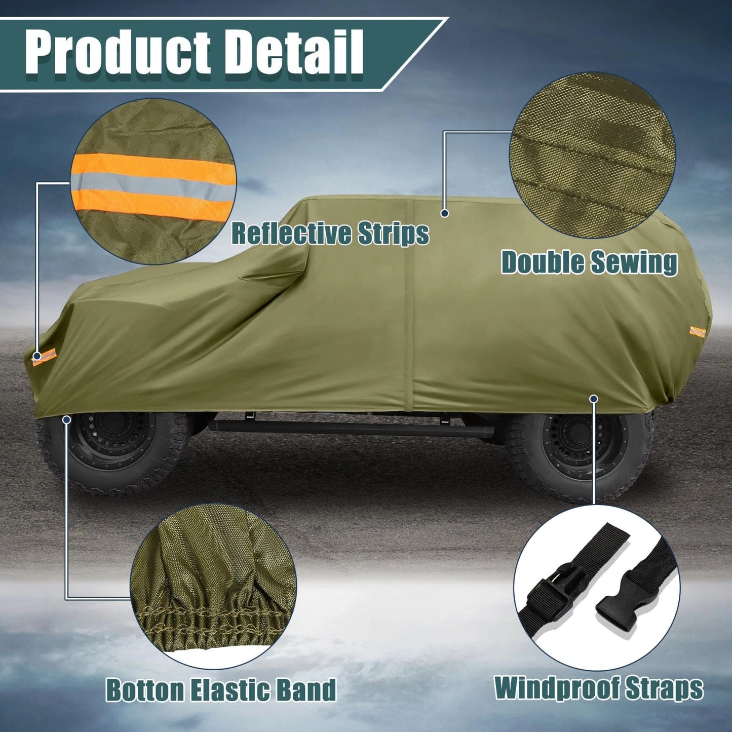 SUV Car Cover for Jeep Wrangler JK JL 2-Door (2007-2021) Waterproof Dark Green