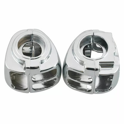 Chrome Switch Housing Covers + 6 x Hand Control Button Caps for Harley Softail