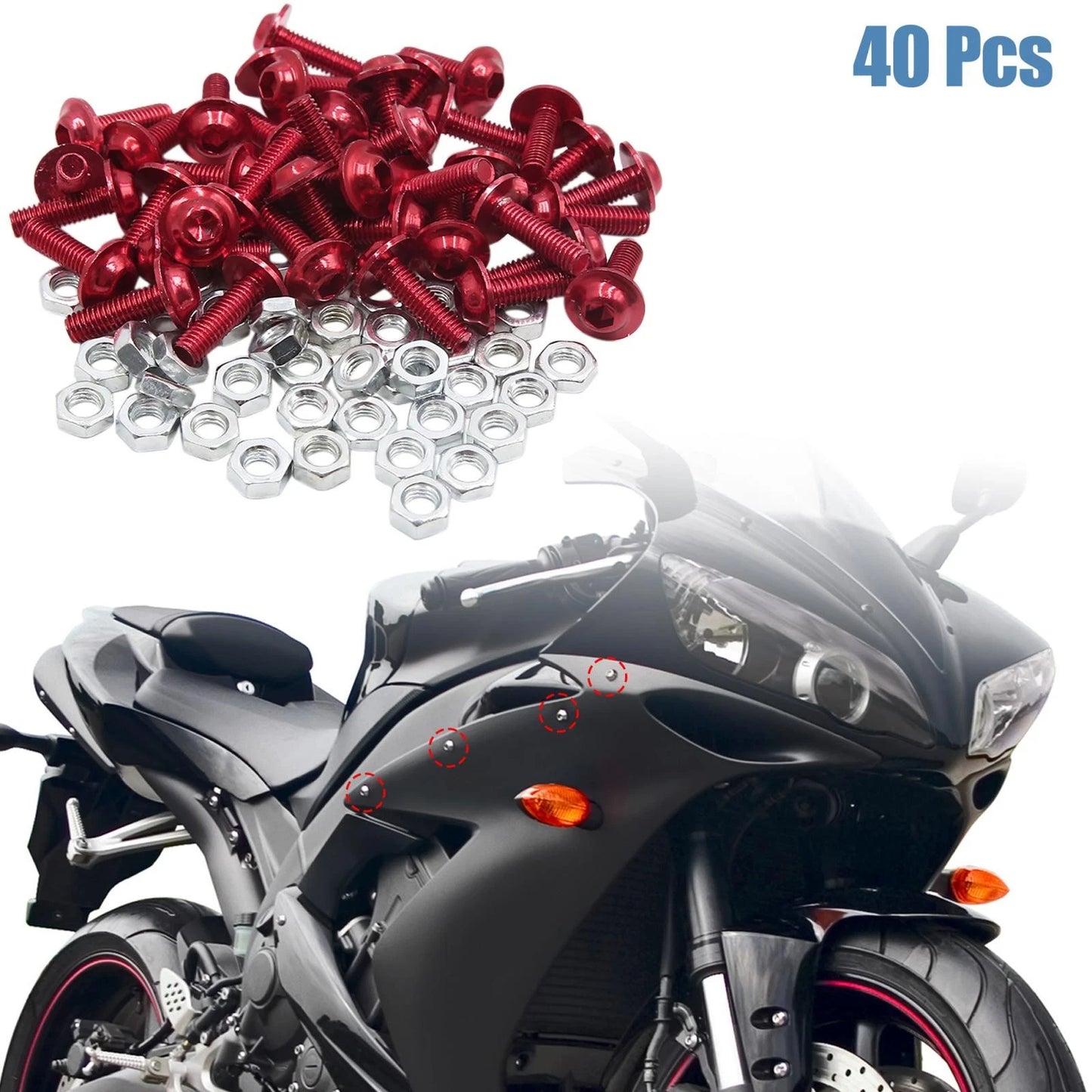 40pcs / 5.6mm / Hex Socket Head Bolts Screws Nuts for Motorcycle Fairing