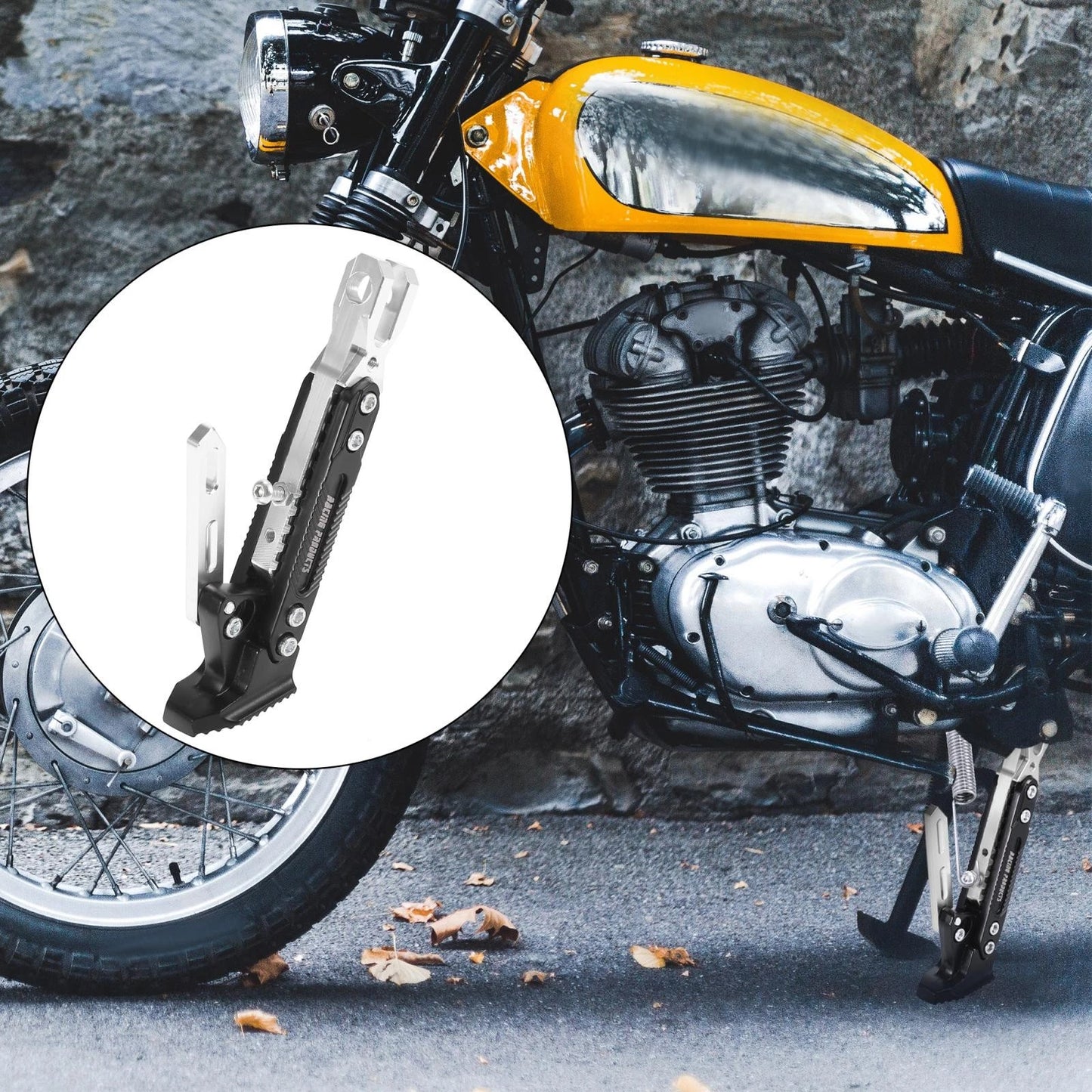 Kickstand Side Support Stand Kit CNC Aluminum Alloy Silver Tone for Motorcycle