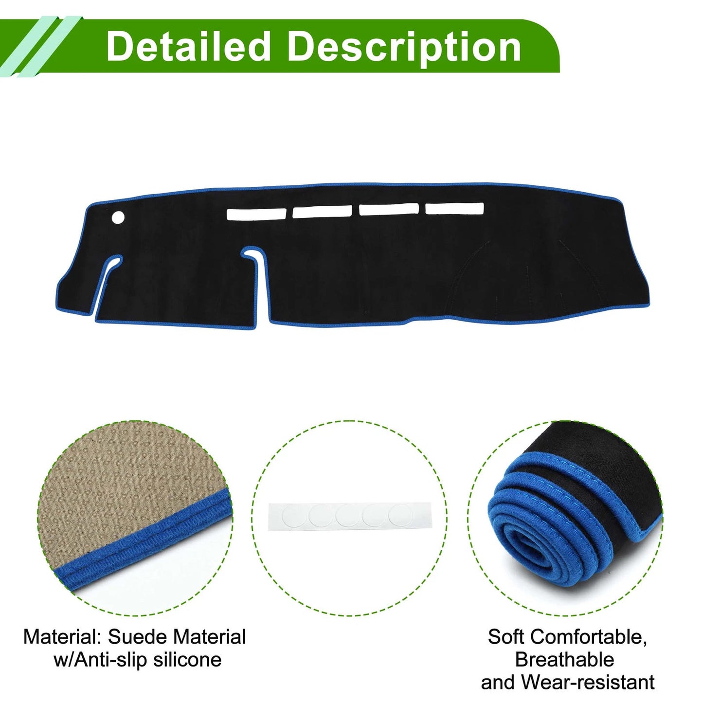Dashboard Cover Mat for Toyota Hiace 200 (2004) - Sun Protector Pad Black Blue