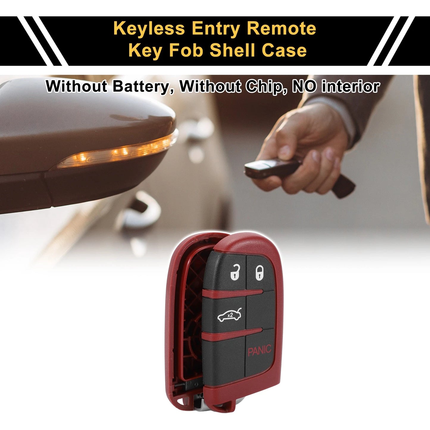 Key fob Shell Case 4 Button for Dodge Charger Black Red