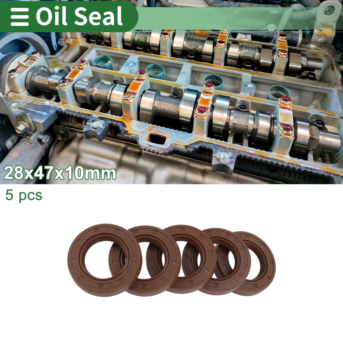 Oil Seal FKM Rubber 28x47x10mm High Pressure Brown 5 Pcs