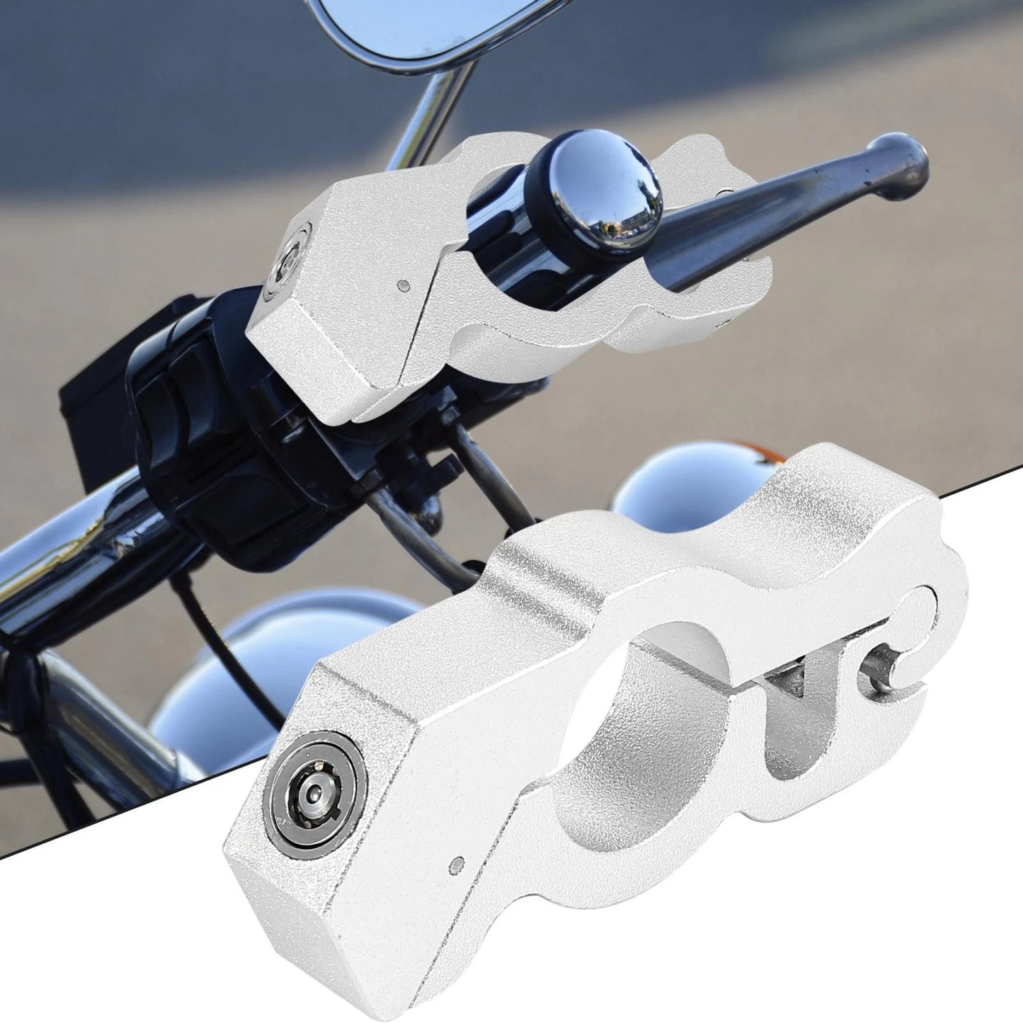Handlebar Lock Grip CNC Aluminium Alloy Silver Tone for Motorcycle