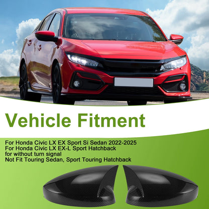 Black Mirror Cover Caps for Honda Civic LX EX Sport Si Sedan (2016-2021)