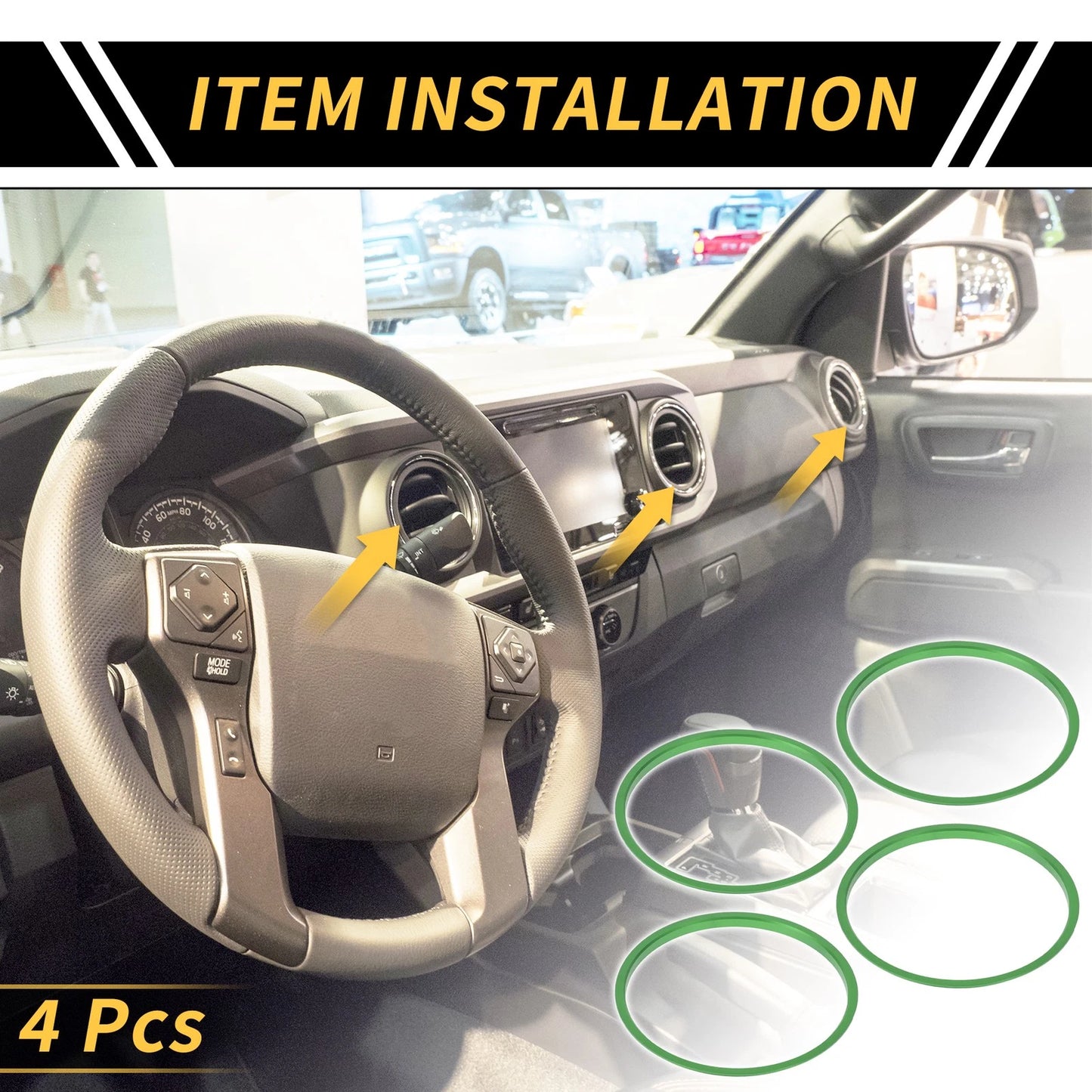 4 Pcs AC Vent Dashboard Decoration Rings for Toyota Tacoma Green (2016–2021)