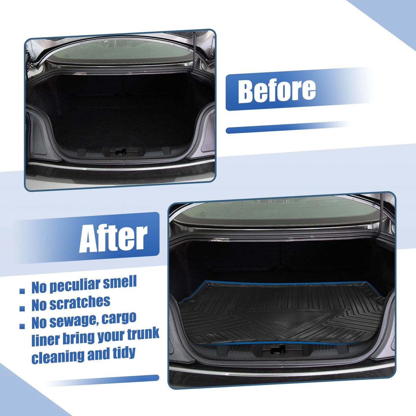 Trunk Mat for Ford Mustang 2015-2020 Rear Cargo Liner TPE Black 2 x Mats