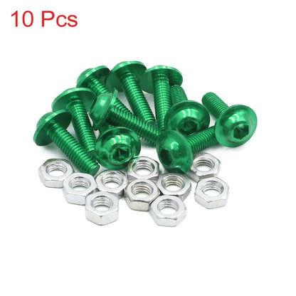10pcs M6 Green Aluminum Alloy Hex Socket Head Bolts Screws Nuts for Motorcycle