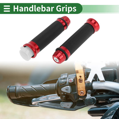 7/8 22mm Hand Grips Cover Kit Aluminum Alloy Rubber Red for Motorcycle