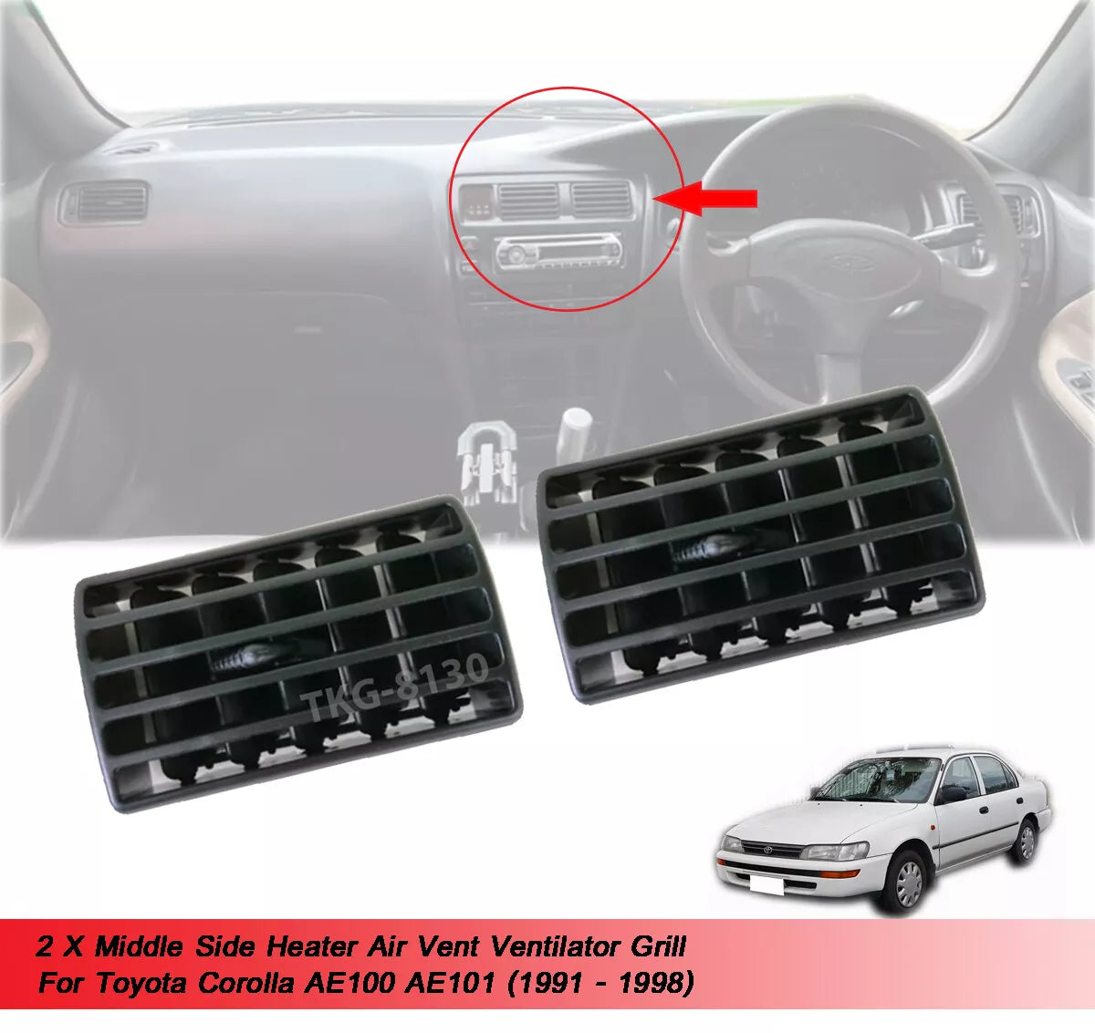 2 x Middle Side Air Vent Trims for Toyota Corolla AE100 AE101 (1991-1997)