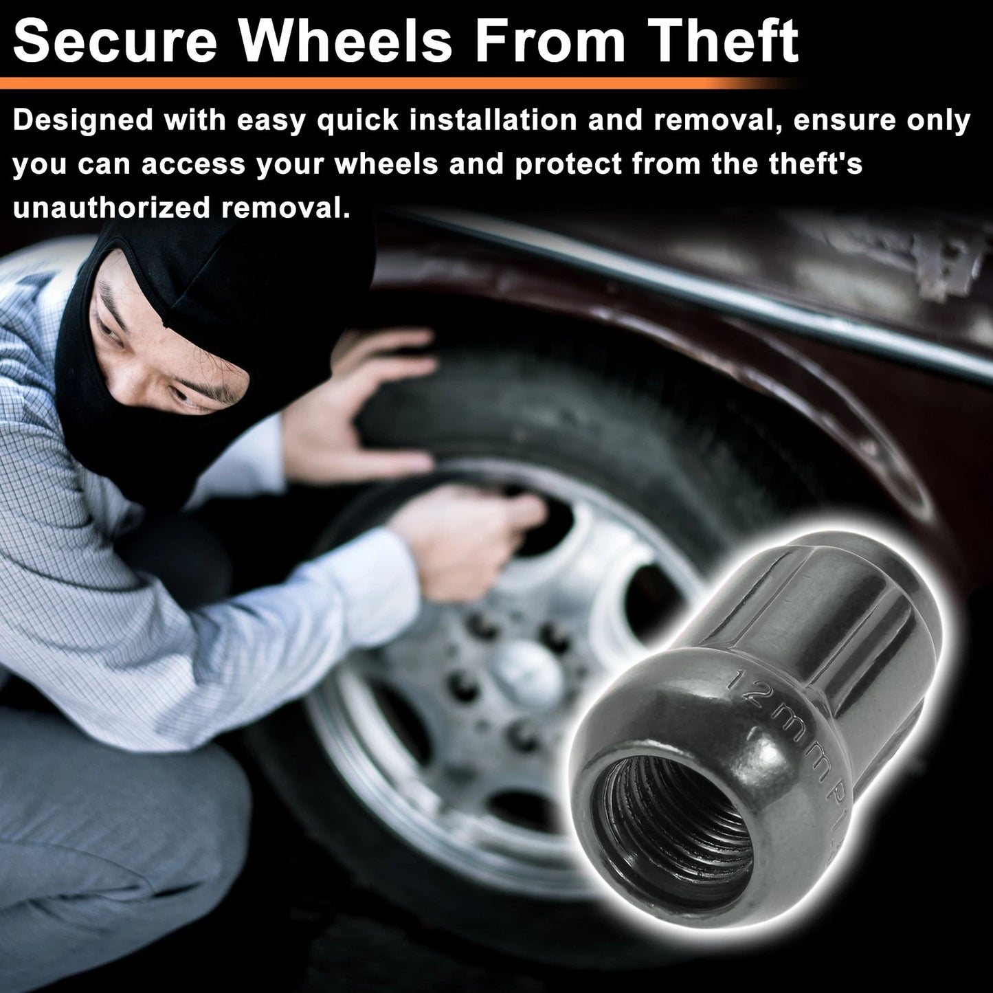 M12x1.5 Tire Wheel Locking Nut Set with Socket Key for Honda, Toyota
