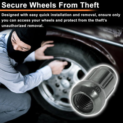 M12x1.5 Tire Wheel Locking Nut Set with Socket Key for Honda, Toyota