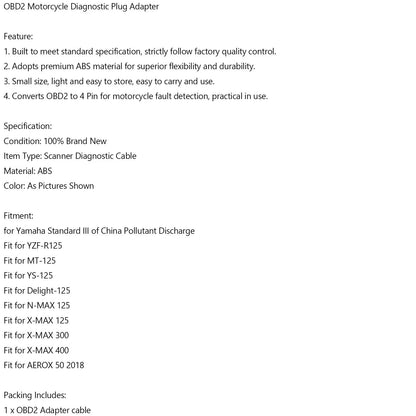 3 Pin to OBD2 Diagnostic Adapter Cable for Yamaha X-MAX (2018-2023)