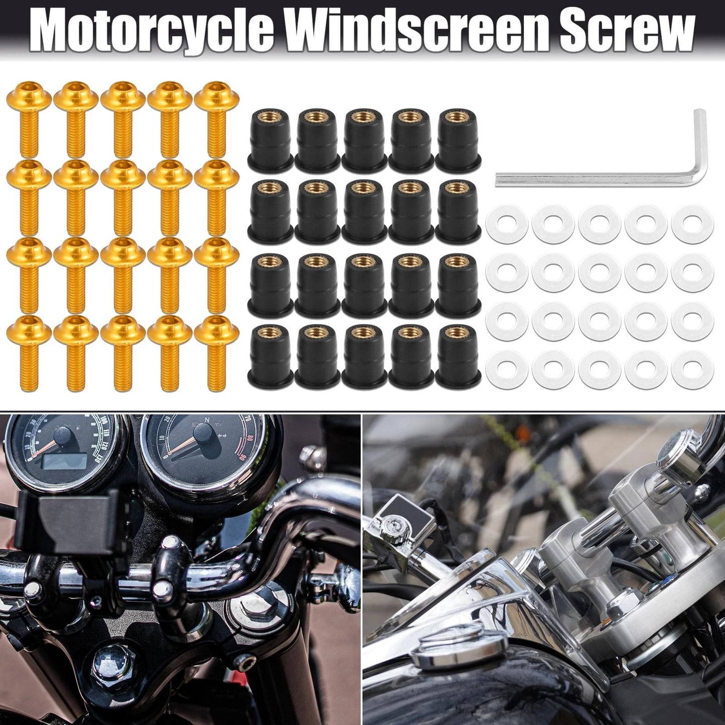 20 x M5 5mm Windscreen Screws Fairing Windscreen Screws Gold Tone for Motorcycle