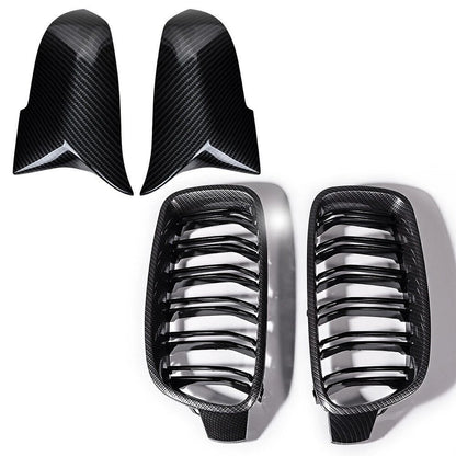 Carbon Style Kidney Grille & Side Mirror Cover Cap for BMW F30 F31 328i 335i (2012-2018)