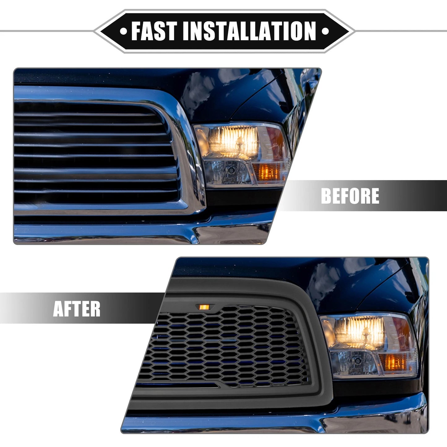 Grille Assembly w/ LED Lights for Dodge Ram 1500 (2009-2010) Matte Black