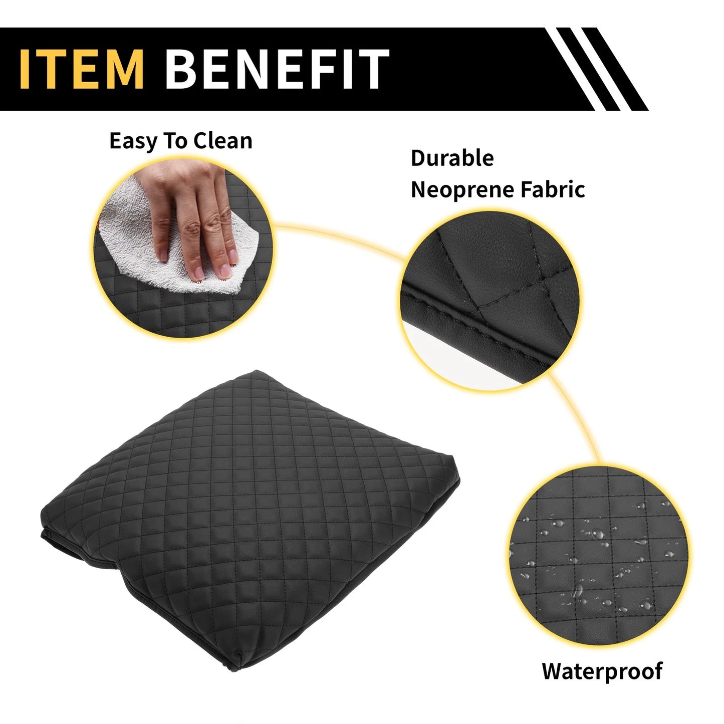 Armrest Cover for Dodge Ram Microfiber Leather Square Pattern Black