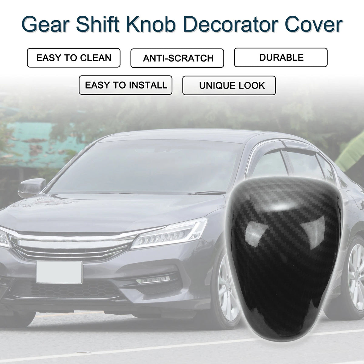 Gear Shift Knob Cover for Honda Accord 2013-2017 Carbon Fiber Black