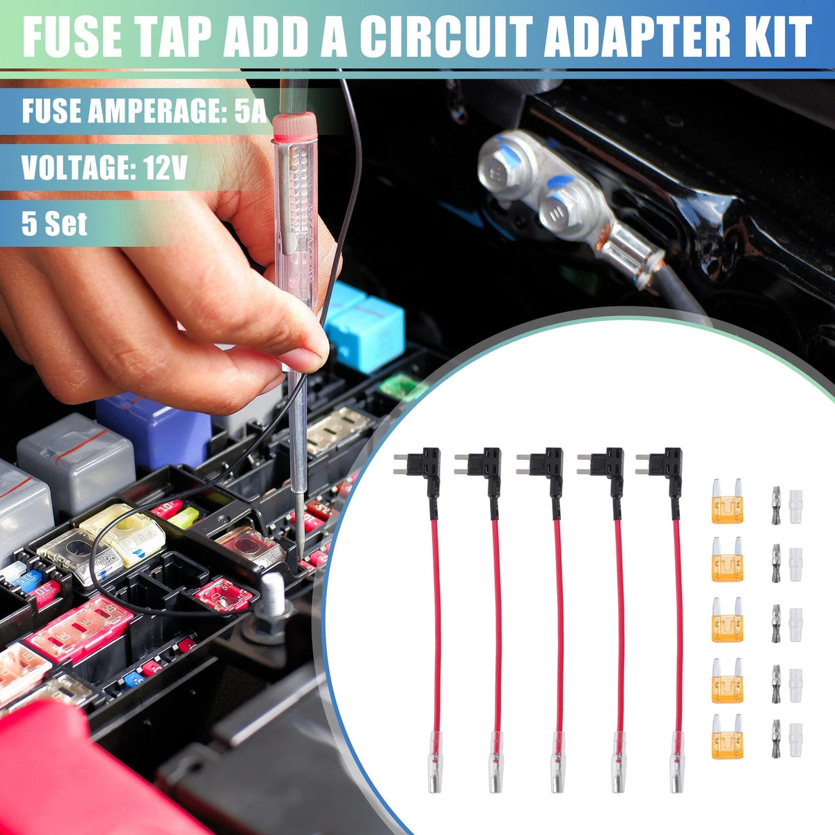 5 x Universal Car Fuse Tap & Circuit Adapters w/ 5A Mini Blade Fuses