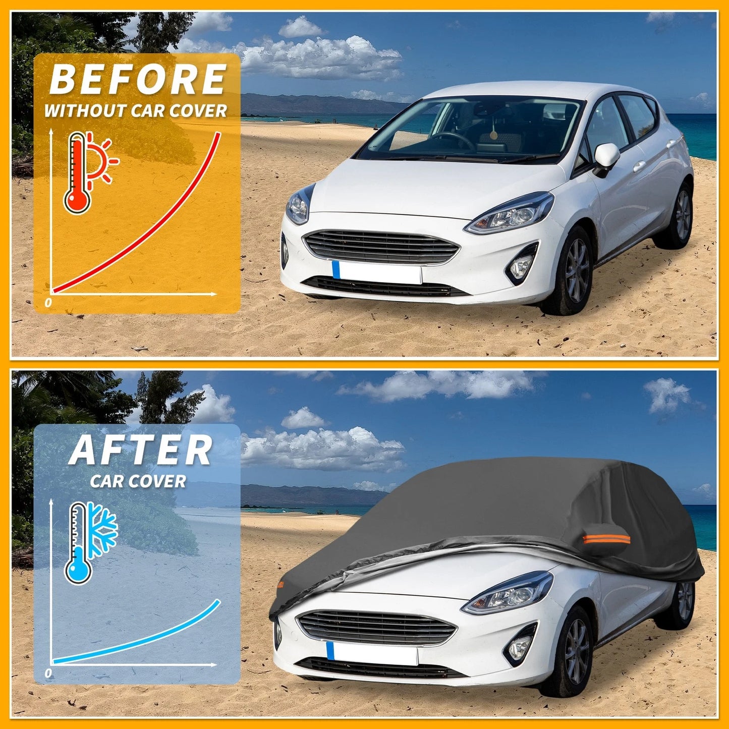 Waterproof All Weather Car Cover with Reflective Straps for Ford Fiesta (2011-2019)