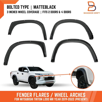 3" Matte Black Bolted Fender Flares for Mitsubishi Triton Ute (2019-2023)