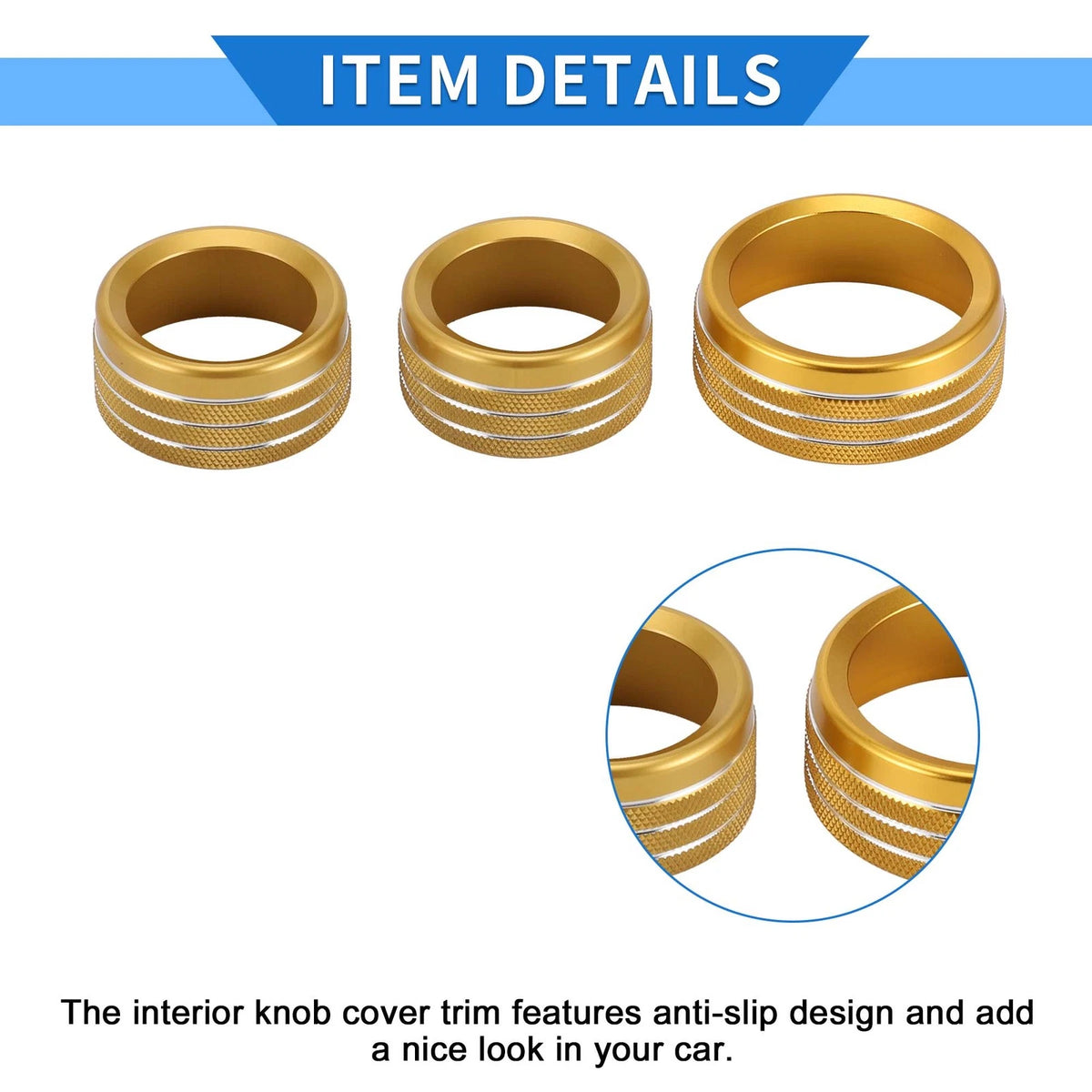 AC Media Tune Switch Knob Cover Ring 3 Pcs for Dodge Challenger (2015-2019)