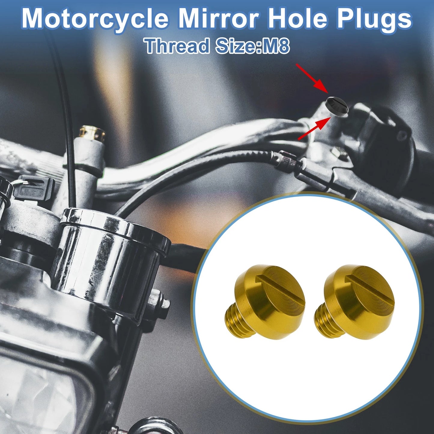 Left Hand M8x1.25 Mirror Hole Plugs for Motorcycle Mirrors