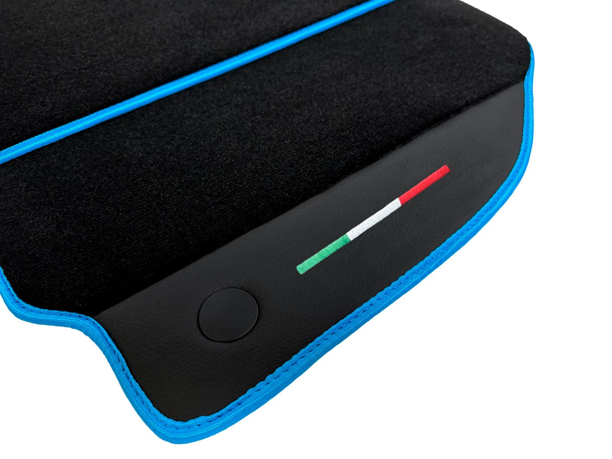 Black Floor Mats for Ferrari 488 GTB with Alcantara Leather Blue Trim