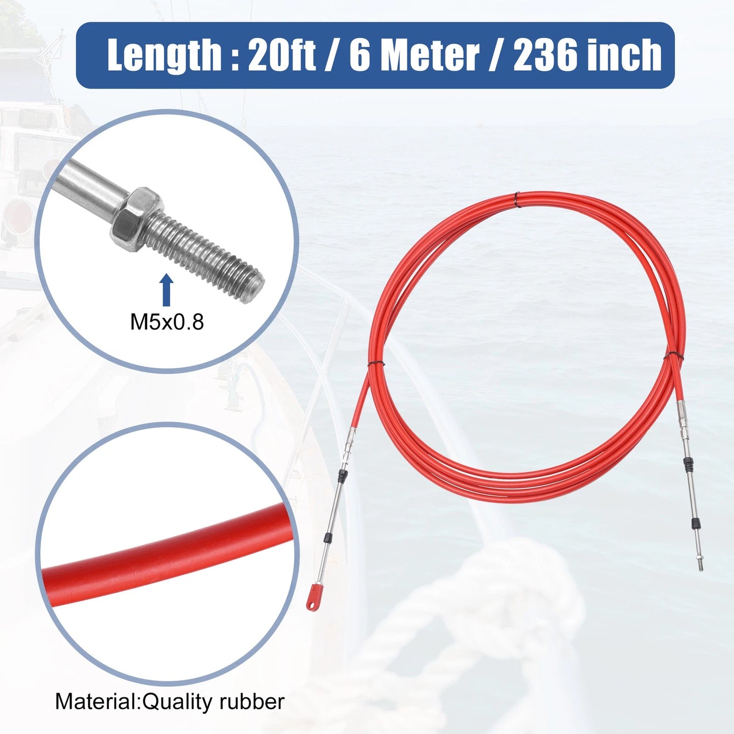 2 x Marine Throttle Shift Control Box Cable with Clevis Red for Boats