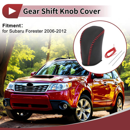 Car Gear Shift Knob Cover for Subaru Forester (2006-2012) Black Red Faux Leather