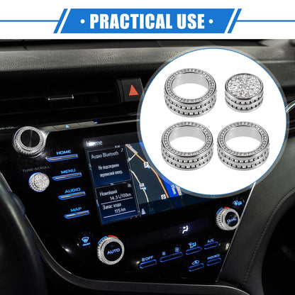 4pcs AC Audio Volume Tune Switch Knob Ring Cover Silver Tone for Toyota Camry