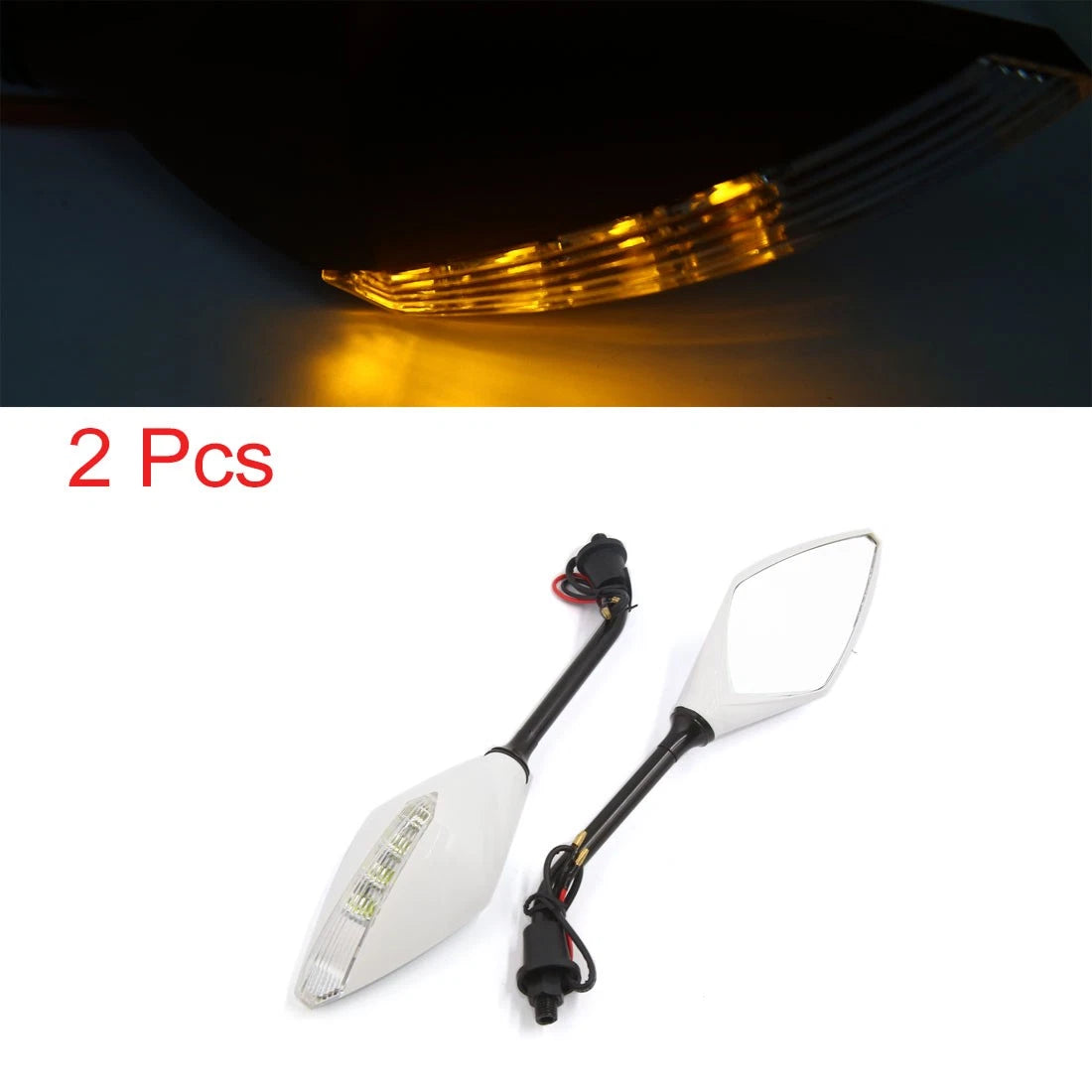 2 x Integrated LED Turn Signal Side Mirrors 10MM for Universal Motorcycle Dirt Bike