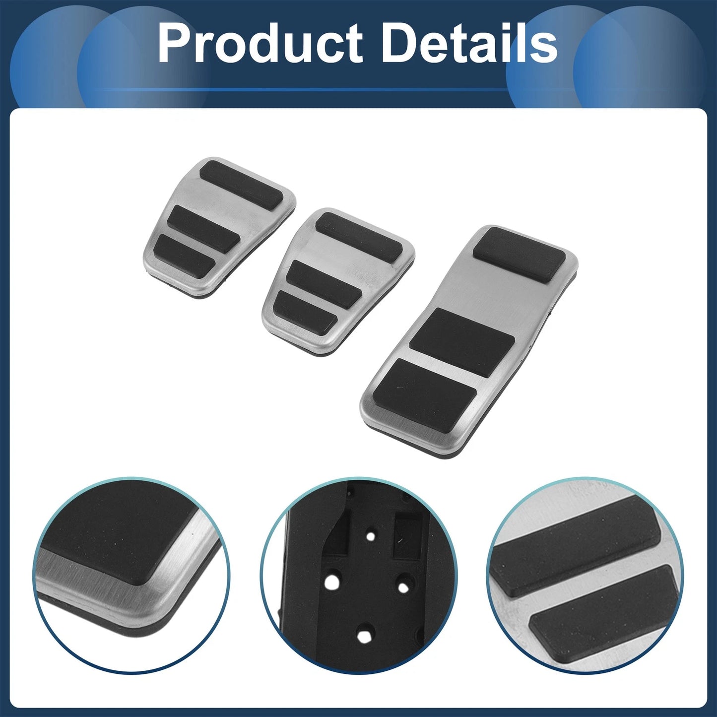 3 x Foot Accelerator Pedal Covers for Ford Fiesta (2007-2012) Silver Tone