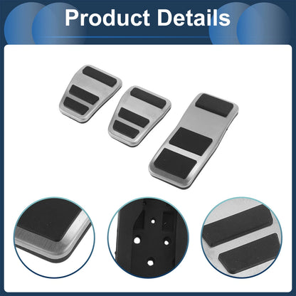 3 x Foot Accelerator Pedal Covers for Ford Fiesta (2007-2012) Silver Tone