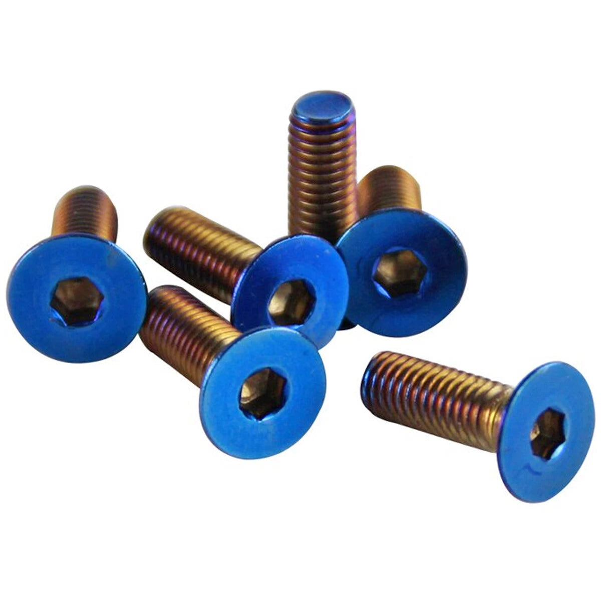 6 x Flat Head Burnt Titanium Blue Steering Wheel Bolts for Boss Kit