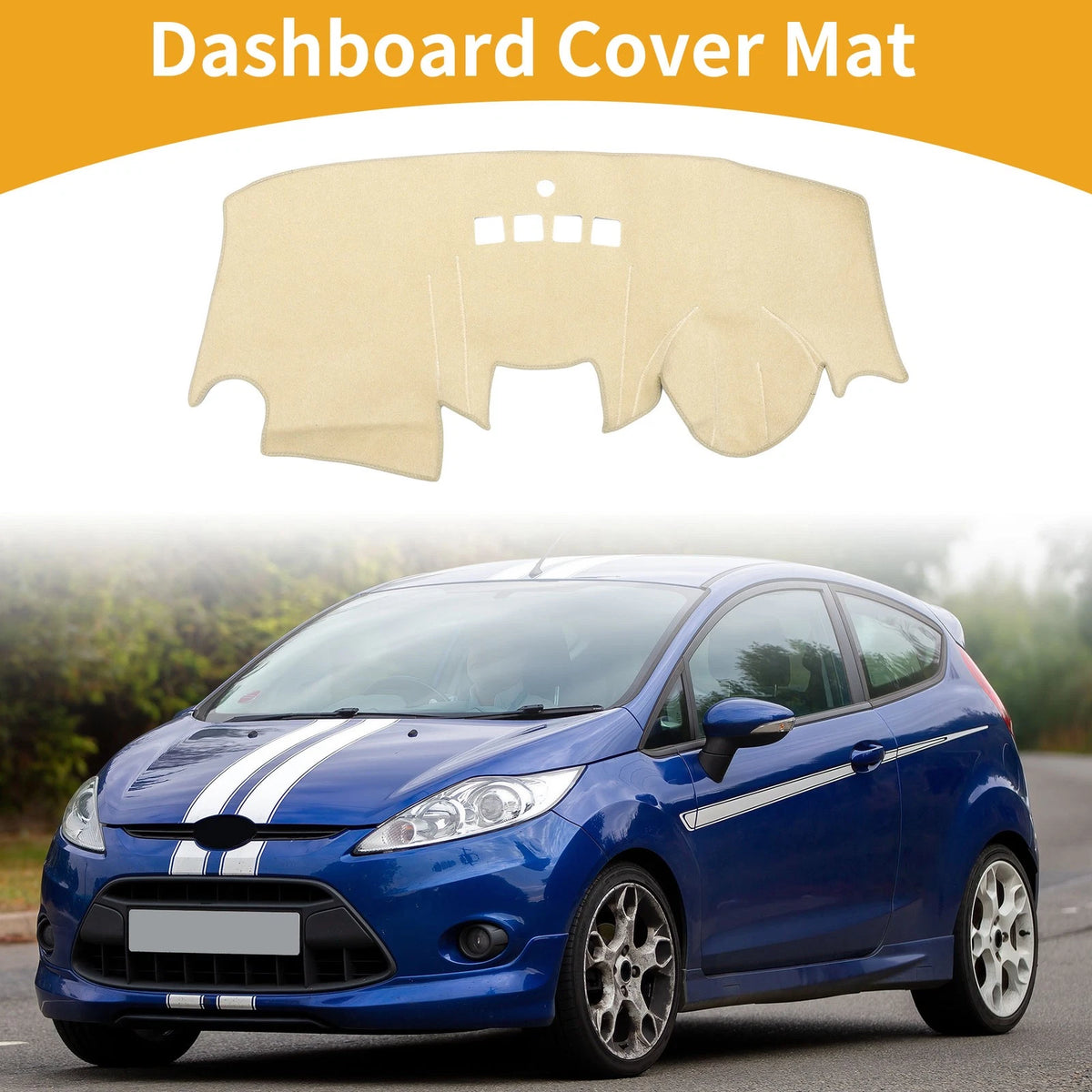 Dashboard Cover Mat for Ford Fiesta MK7 (2009-2017) - Beige 1 x Carpet