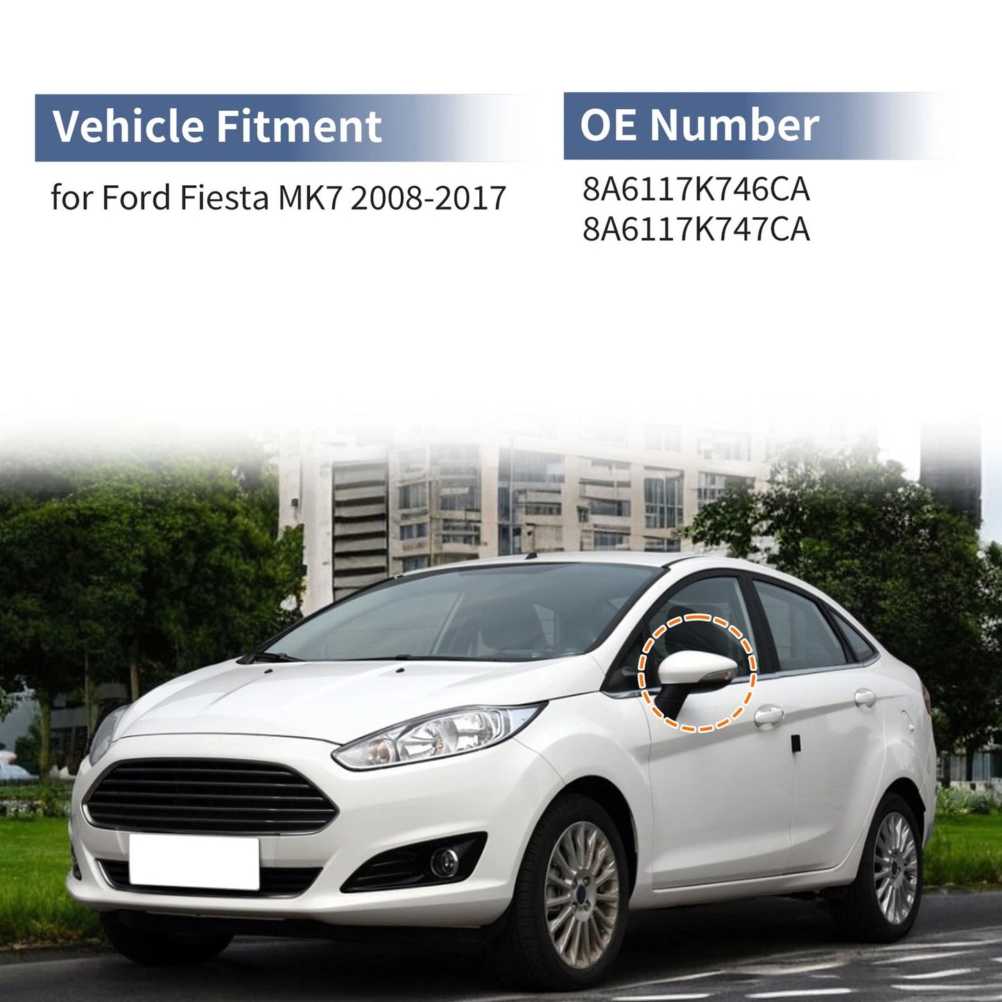 Left Right Mirror Cover Cap for Ford Fiesta MK7 (2008-2017)
