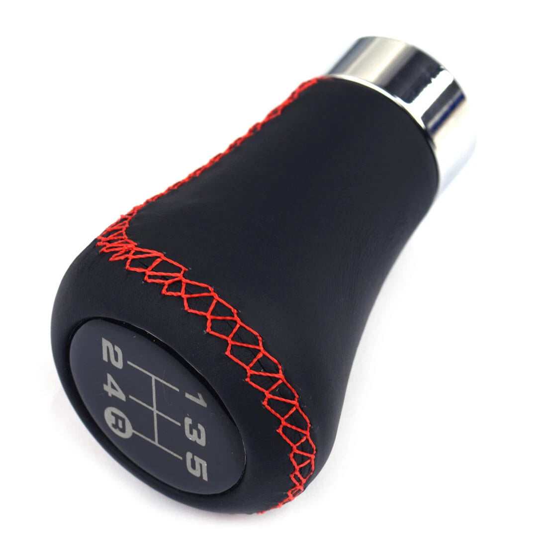 5 Speed Black & Red Leather Gear Shift Knob for Car