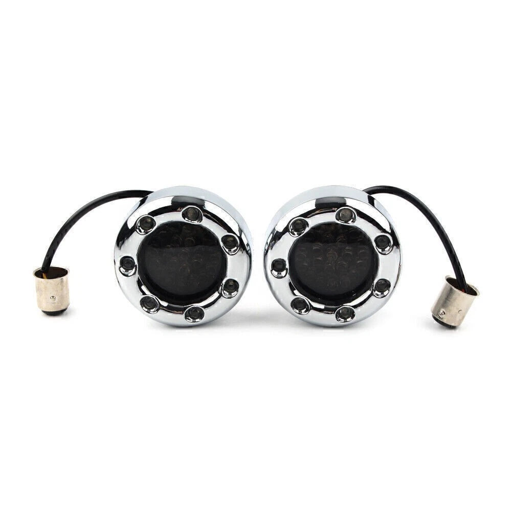 Amber LED Turn Signal Lights for Harley - 1157 Fire Ring Chrome Housings