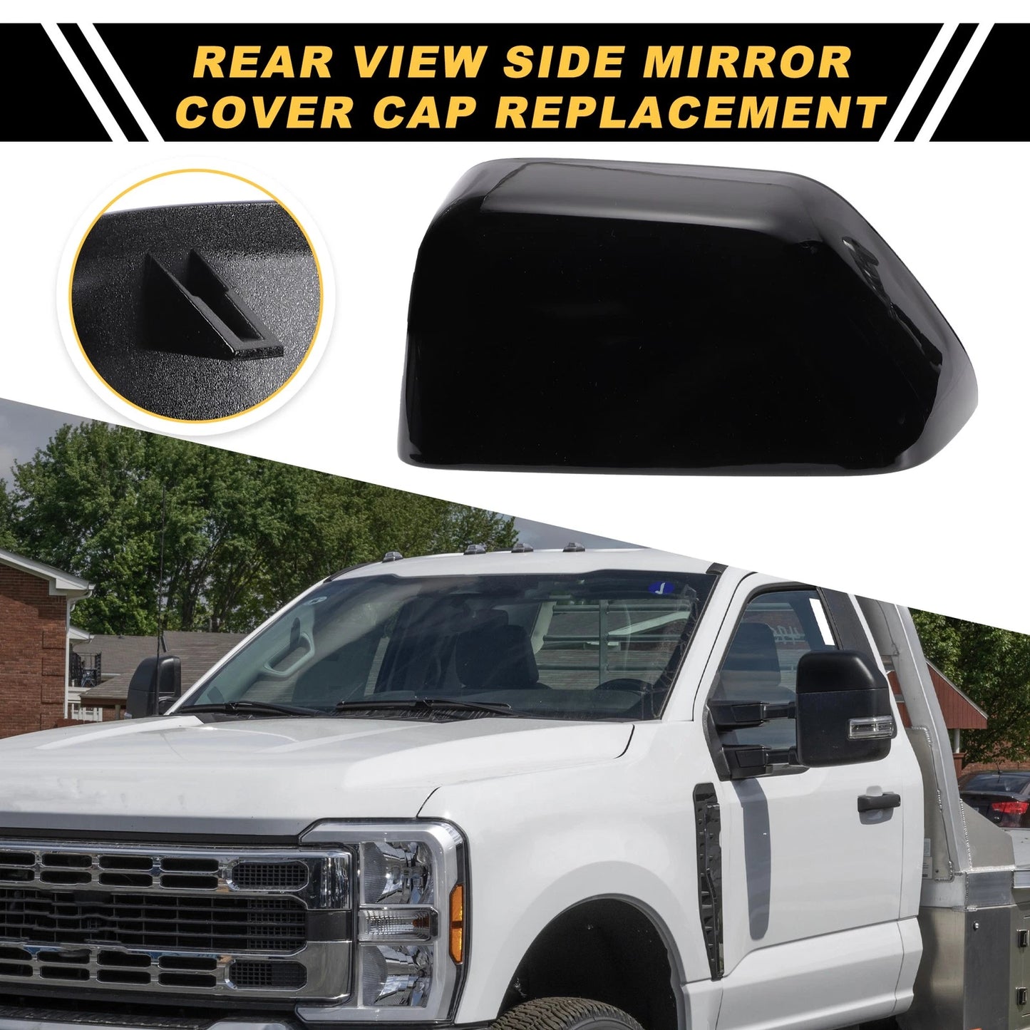 Left Side Mirror Cover Cap Gloss Black for Ford F-250 F-350 F-450 F-550 (2017-2023)