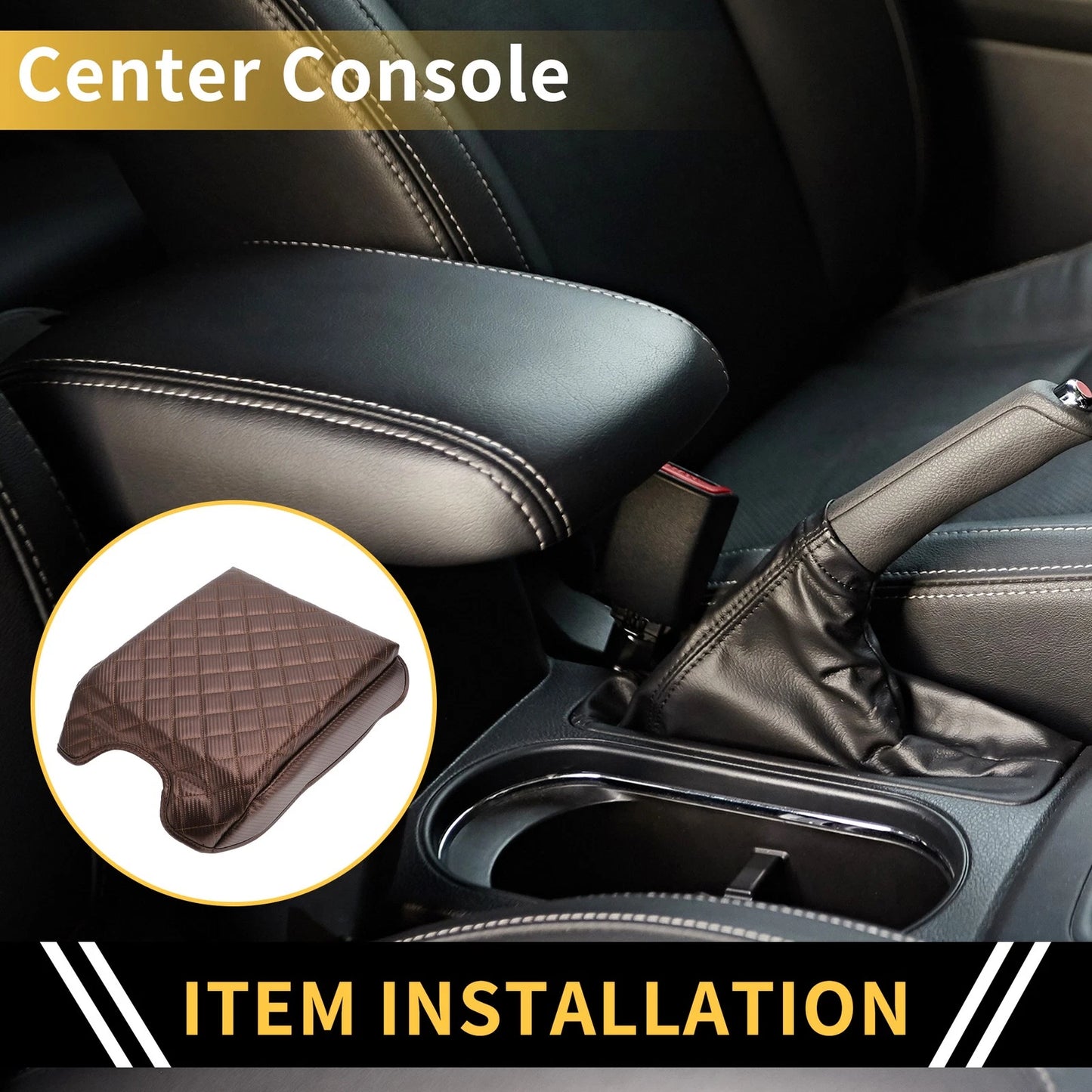 Armrest Cover for Ford F-150 Microfiber Leather Carbon Fiber Brown (2004-2023)