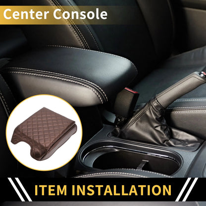 Armrest Cover for Ford F-150 Microfiber Leather Carbon Fiber Brown (2004-2023)