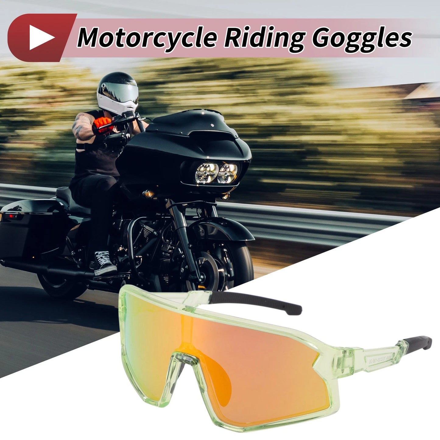 Motorcycle Riding Goggles Red Lens Green Frame Tri-Acetyl Cellulos
