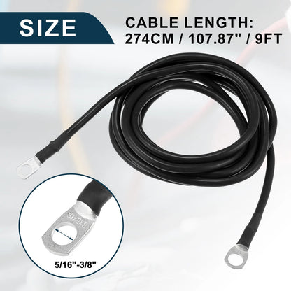 Inverter Cable 5/16-3/8 9ft Battery Copper Wire Black for Car