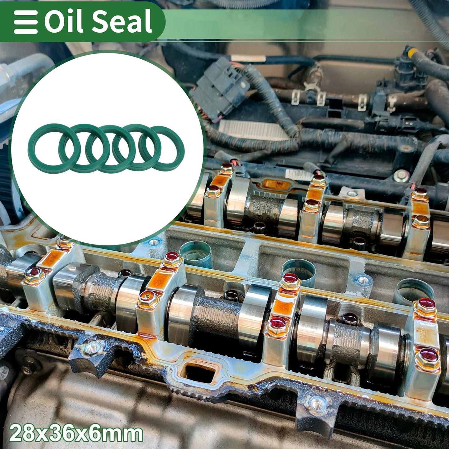 Oil Seal Rotary Shaft Seal TPU 28x36x6mm High-Pressure Green 5 Pcs