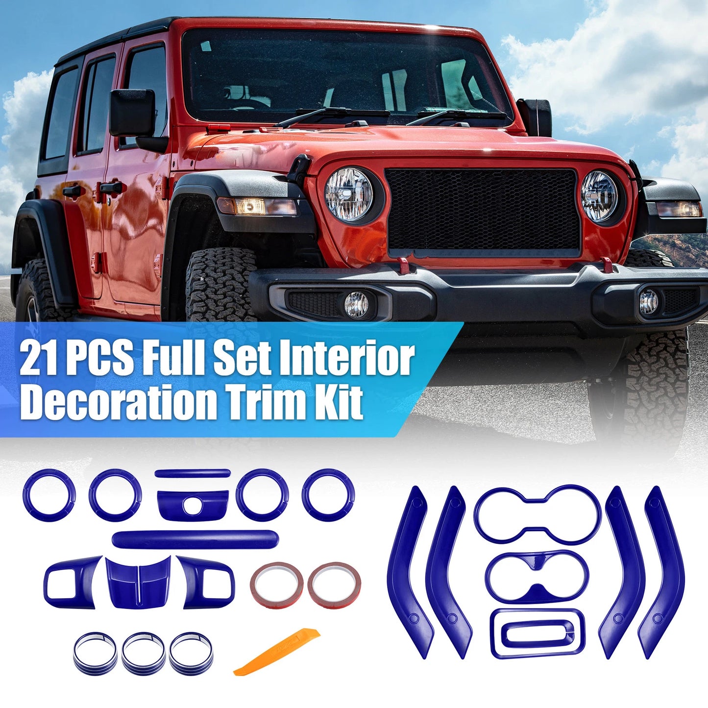 21 x Interior Trim Kit for Jeep Wrangler JK (2011-2018) - Blue Decoration Set