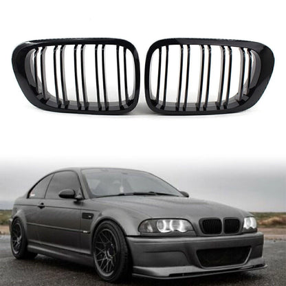 Gloss Black Double Slat Front Bumper Grille for BMW 3 Series E46 Coupe/Cabrio