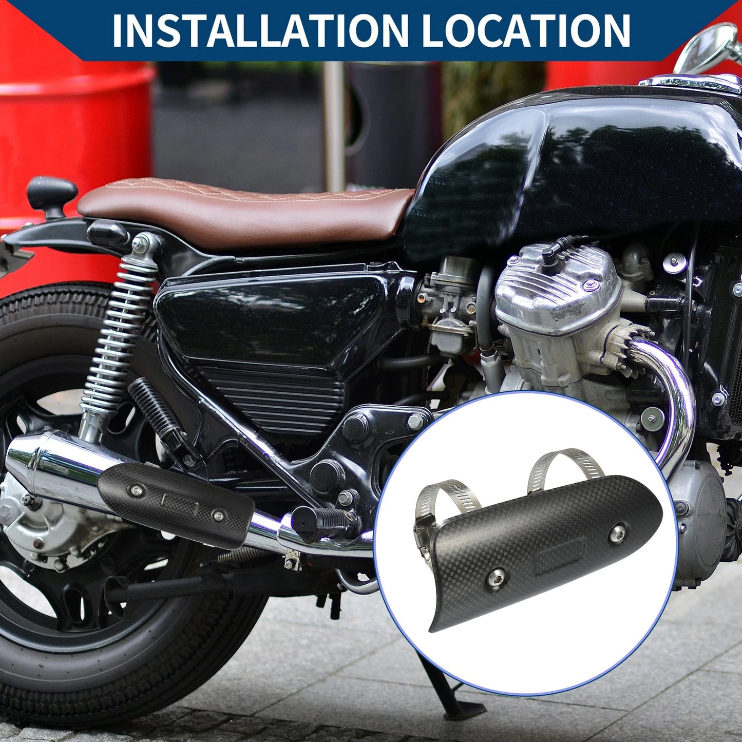 Muffler Heat Guard / 145x62mm / with Clamp Black for Motorcycle