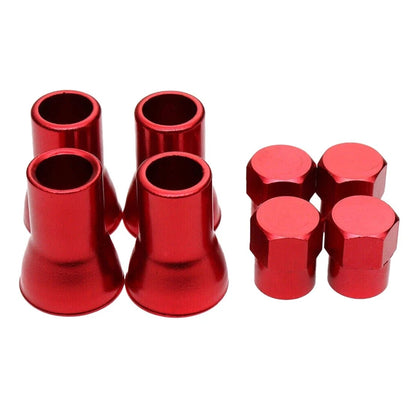 4 x Red Tire Valve Stem Caps & Sleeves