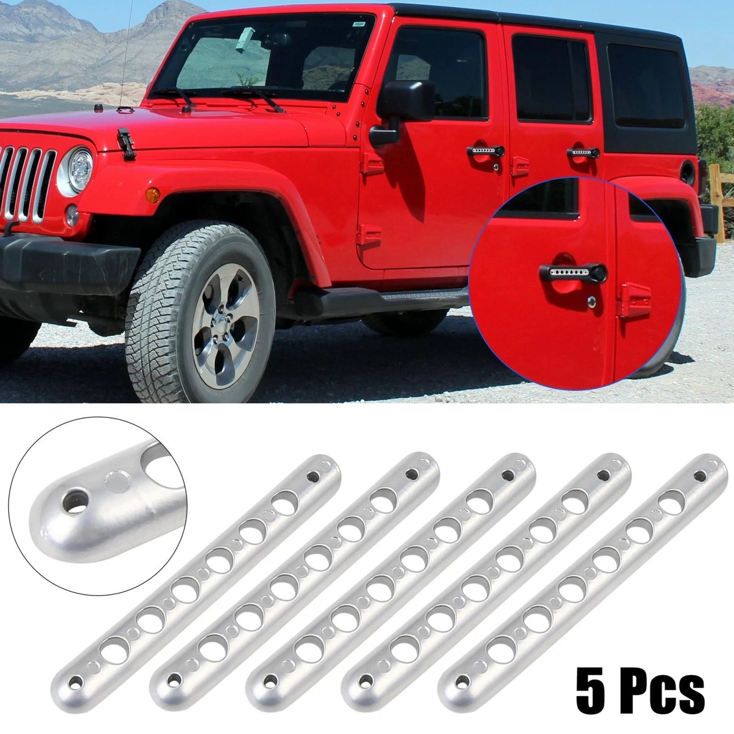 5 x Silver Door Handle Tailgate Trim Covers for Jeep Wrangler JK (2007-2018)
